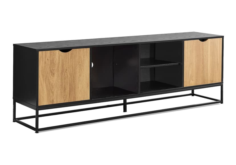 Monarch Yorkdale Contemporary Two-Tone 2-Door TV Stand with Hidden Storage & Open Shelves, Black Metal, 72-in
