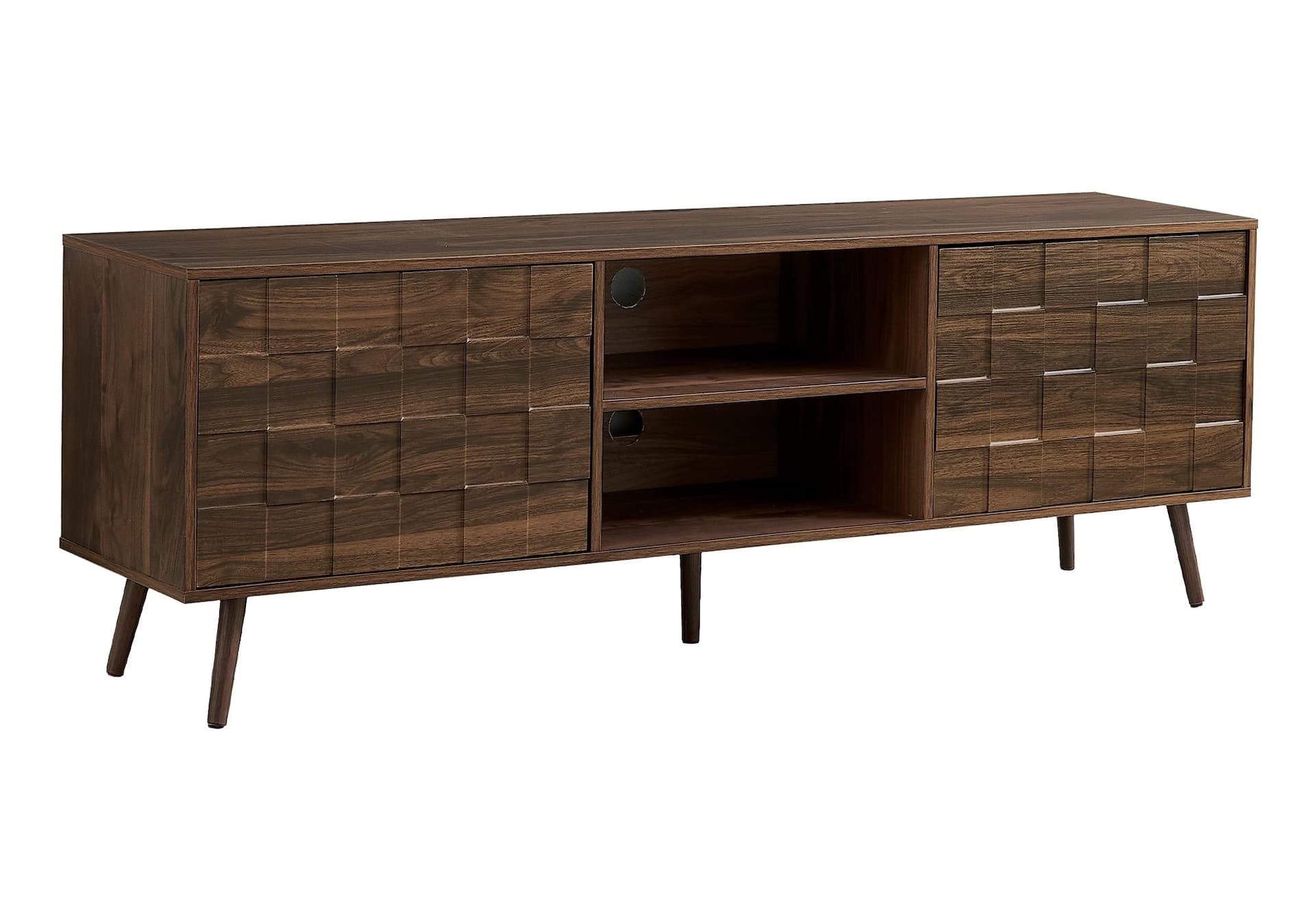 Monarch Westlake Mid Century TV Stand with Storage Cabinet & Open Shelves, Media Console, Dark Walnut, 72-in