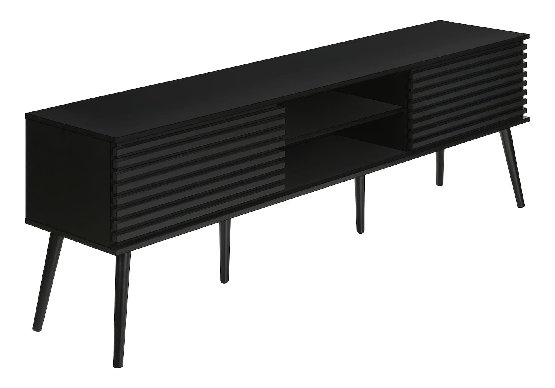 Monarch Kova Contemporary TV Stand with Storage & Sliding Doors, Media Console, Black, 72-in