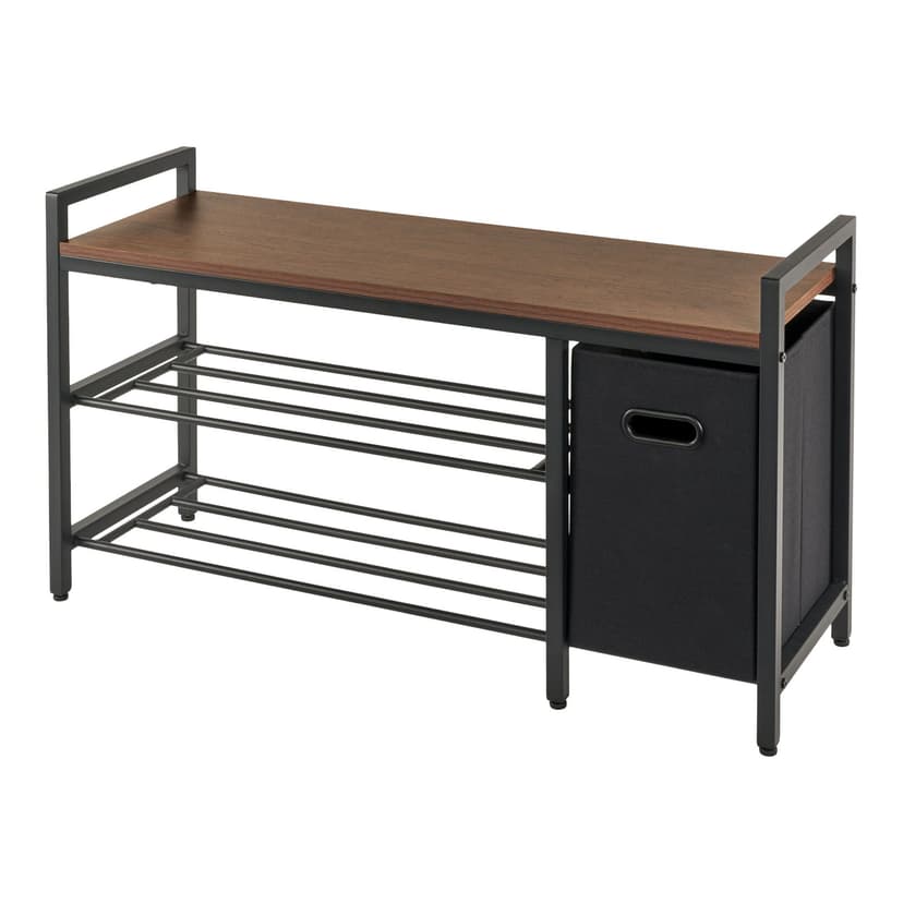 NeatFreak 2-Tier Metal Bench with Fabric Bin, Walnut Finish