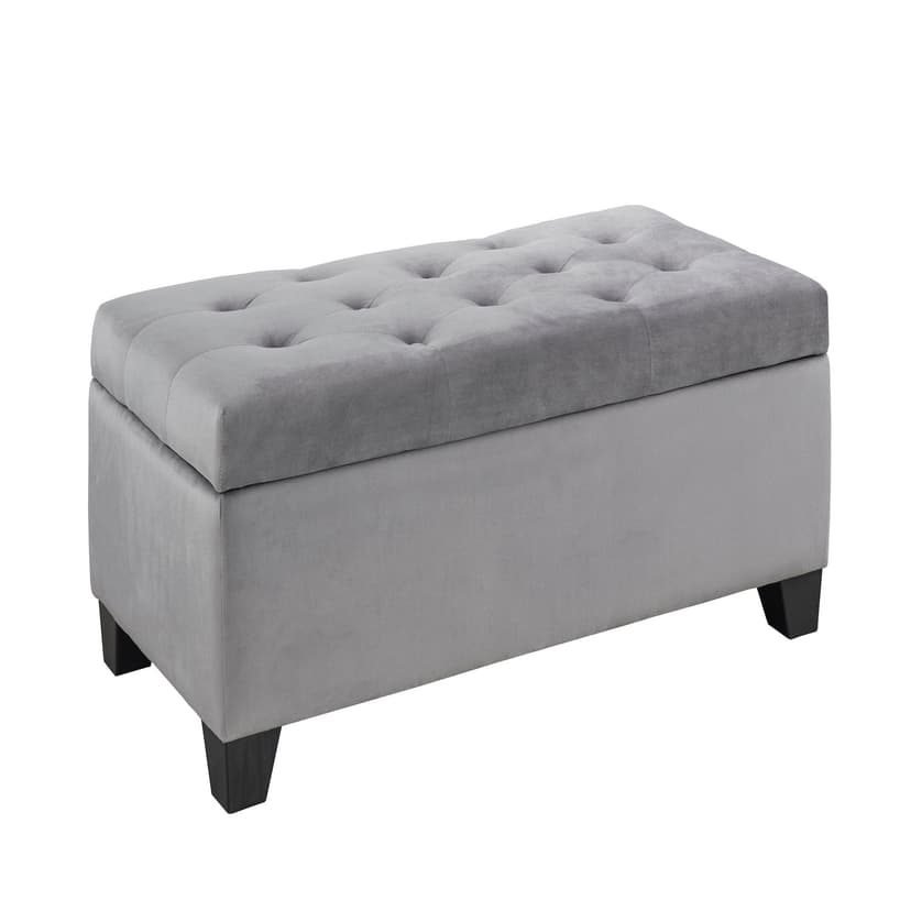 Brassex Fabric Tufted Slim Storage Ottoman, Grey