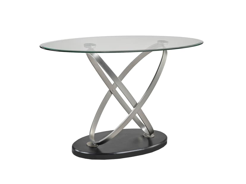 Brassex Kona Console/Sofa Table with Tempered Glass Top, Silver/Black