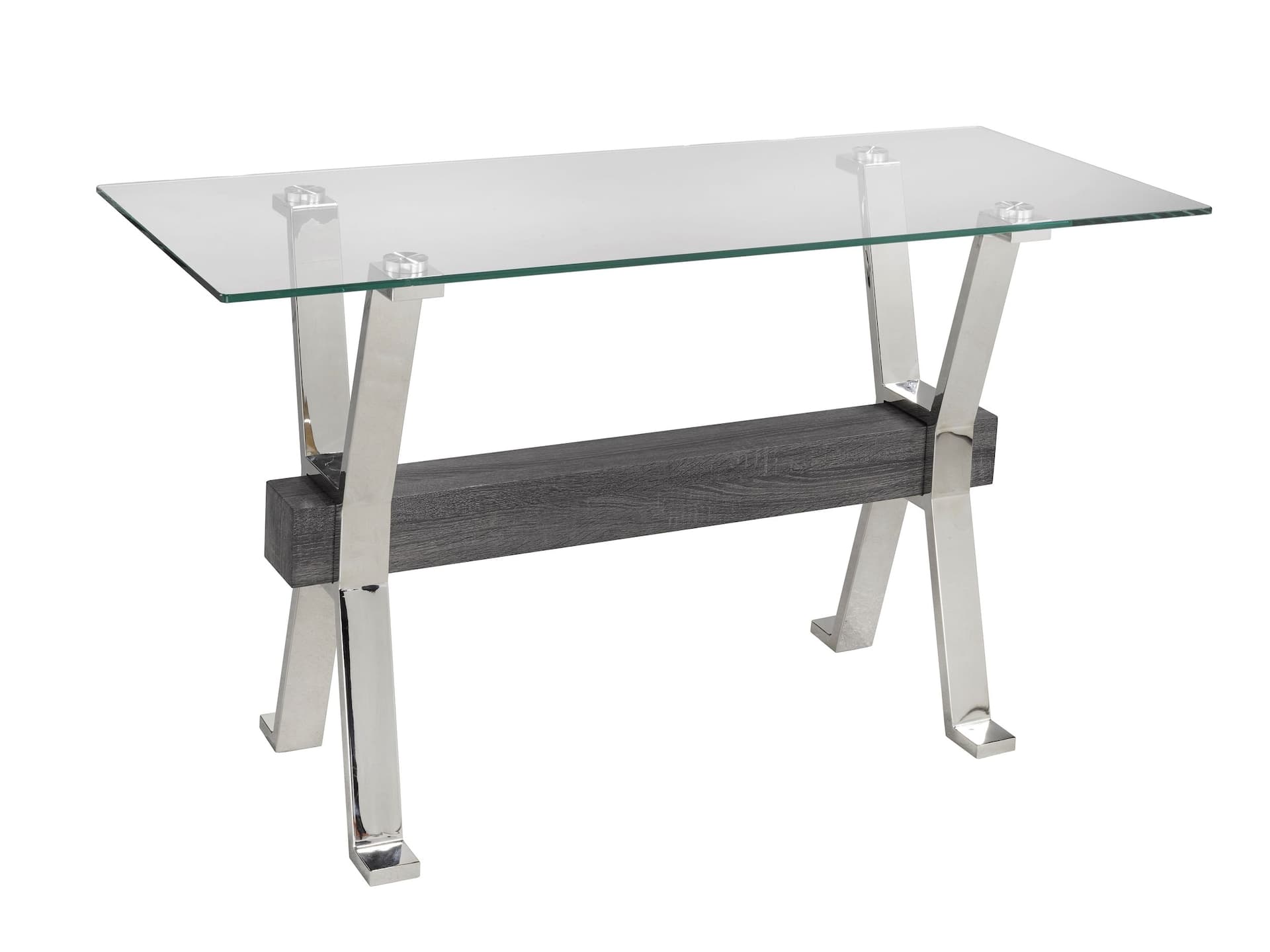 Brassex Ezra Console/Sofa Table, with Tempered Glass Top, Grey