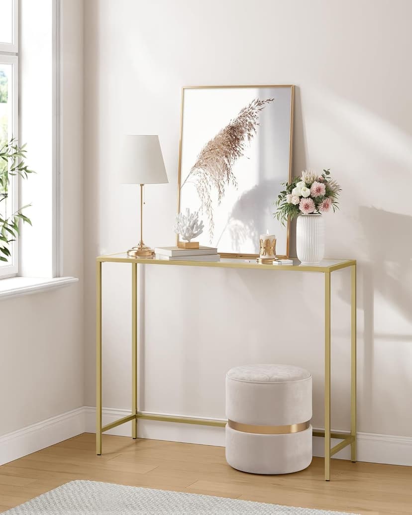 Songmics Home Modern Glass Console Table, Gold, 39.4-in