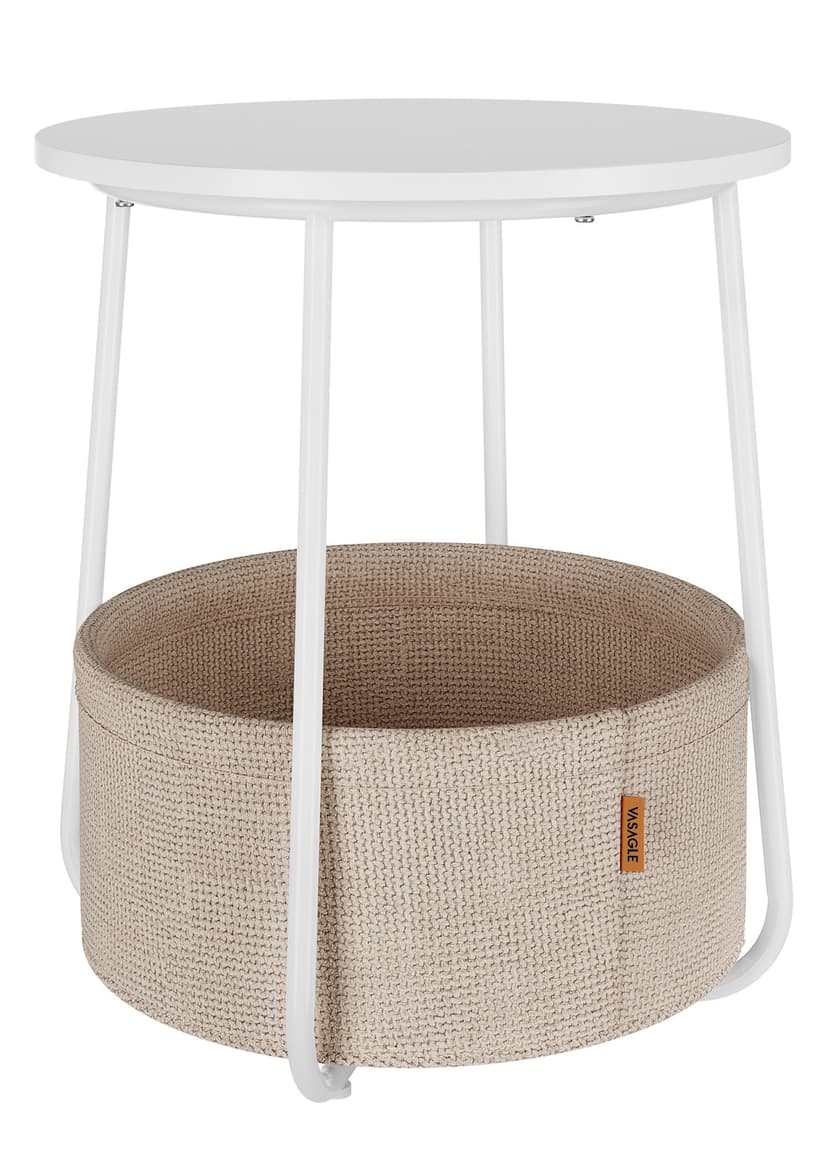 Songmics Home Small Round Side Table, White and Camel Brown