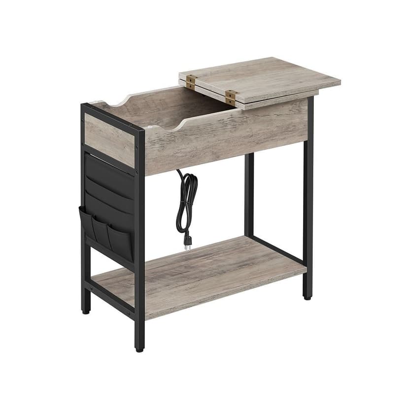 Songmics Home Grey Side Table with Charging Station