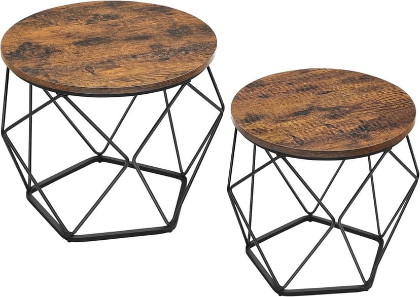 Songmics Home Round Rustic Brown Coffee Table Set, 2-pc