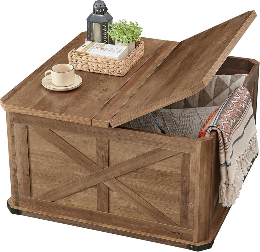 Songmics Home Brown Farmhouse Coffee Table with Butterfly Opening