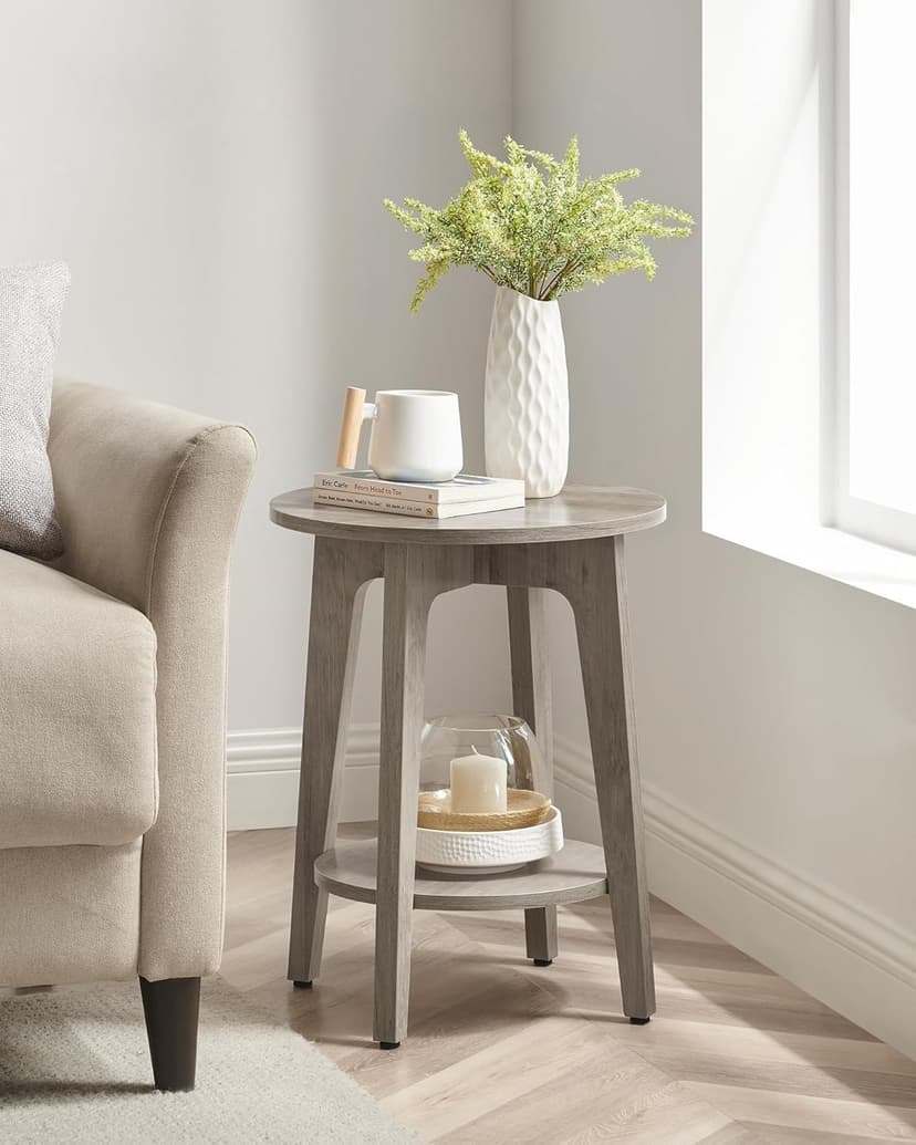 Songmics Home Round Greige End Table with Lower Shelf