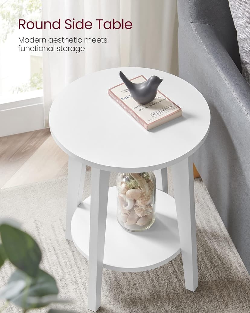Songmics Home Round White End Table with Lower Shelf