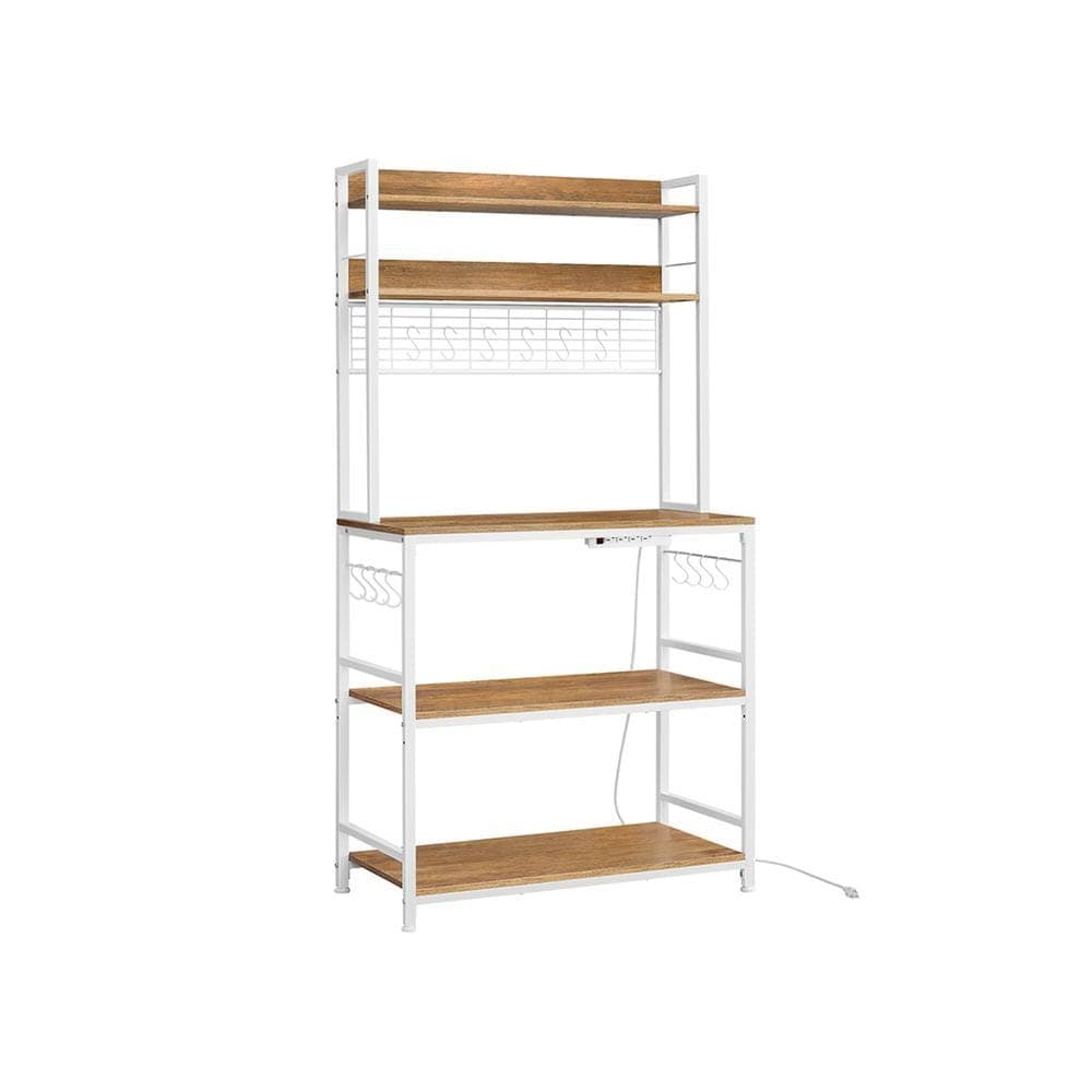 Songmics Home 5-Shelf Rustic Walnut Baker's Rack with 4 AC Outlets
