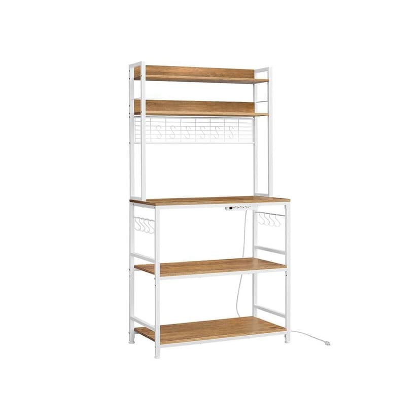 Songmics Home 5-Shelf Rustic Walnut Baker's Rack with 4 AC Outlets