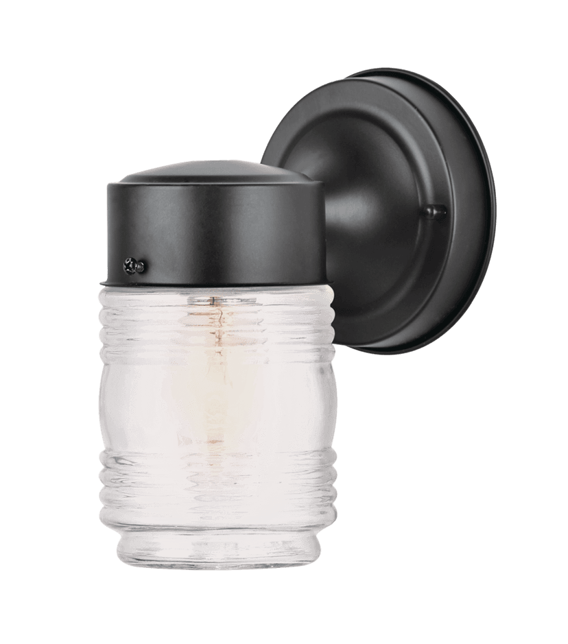 NOMA Jam Jar Clear Glass Outdoor Wall Light, Weather-Resistant, Black