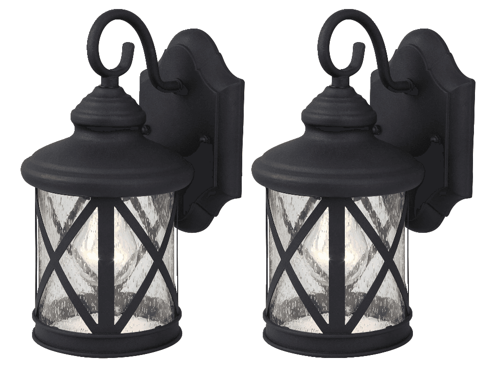 NOMA Crossed Seeded Glass Outdoor Down Wall Light, Weather-Resistant, 2-pk, Black