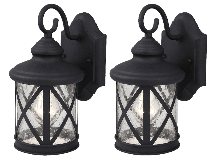 NOMA Crossed Seeded Glass Outdoor Down Wall Light, Weather-Resistant, 2-pk, Black