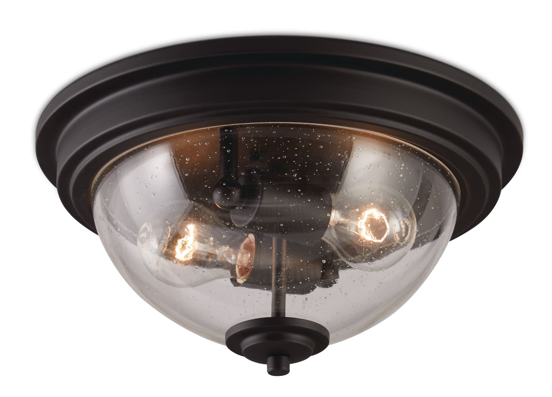 CANVAS Jarvis 2-Light Flush Mount Ceiling Light Fixture, Clear Seeded Glass Shade, Matte Black, 9-7/8-in