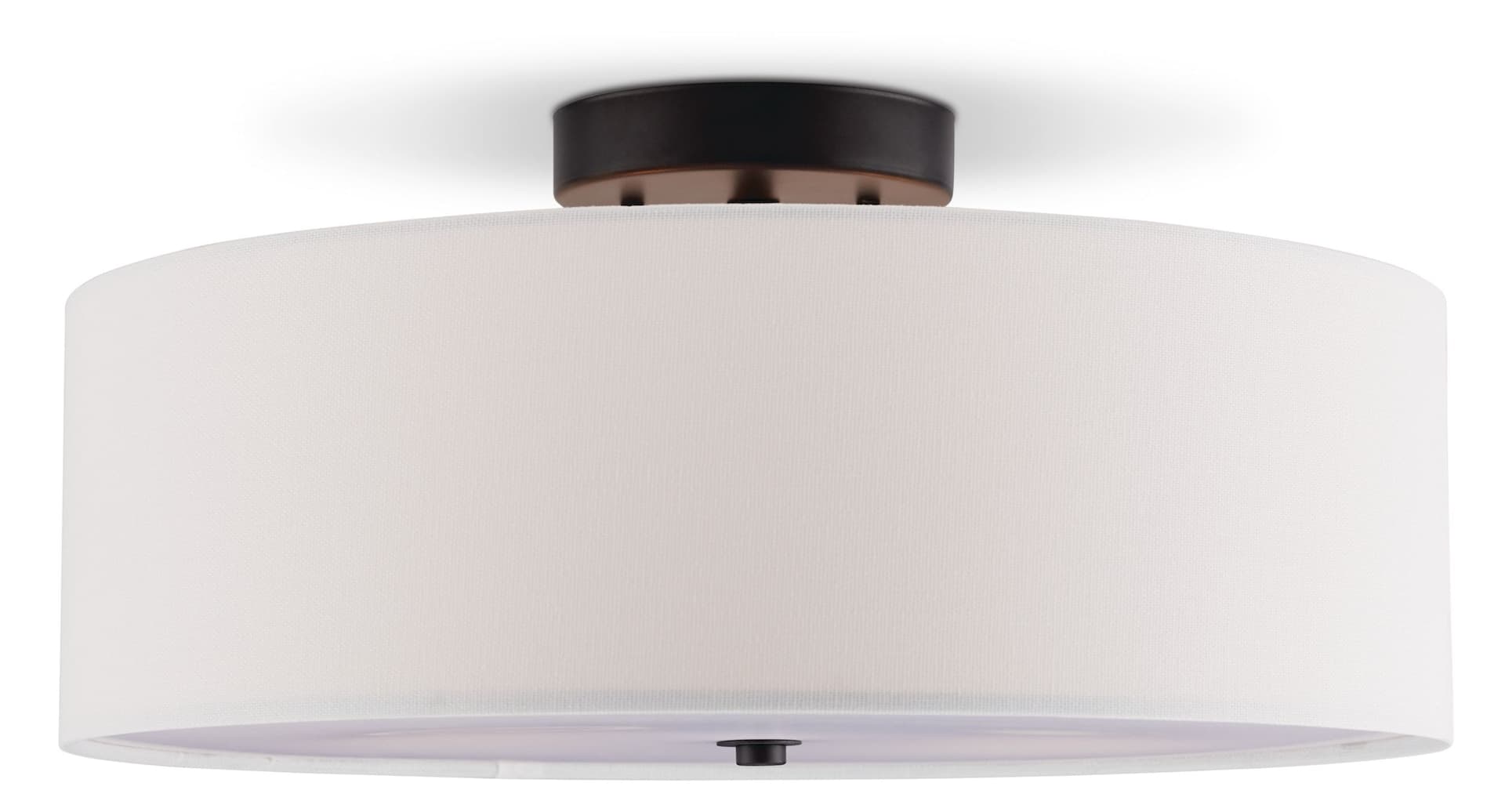 CANVAS Preston 2-Light White Linen Shade Semi-Flush Mount Ceiling Light Fixture, Bronze, 15-7/8-in