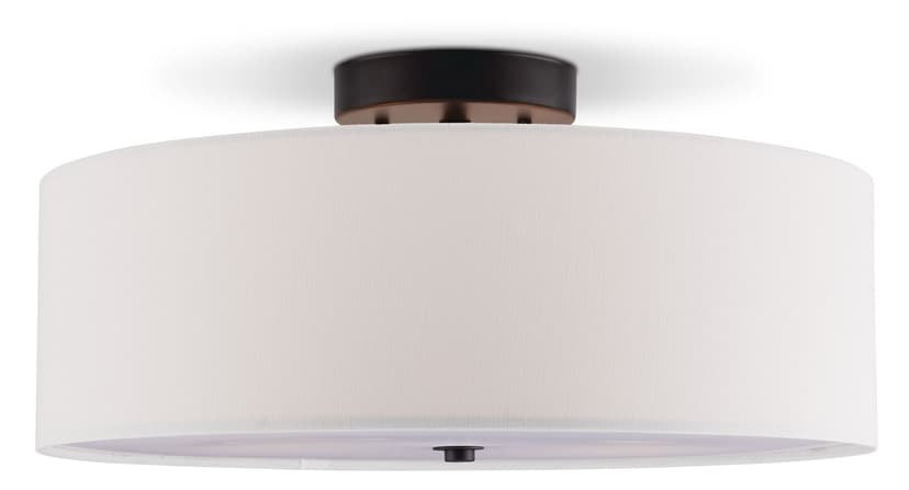 CANVAS Preston 2-Light White Linen Shade Semi-Flush Mount Ceiling Light Fixture, Bronze, 15-7/8-in