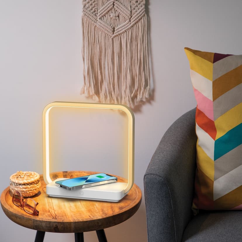 West & Arrow LED Desk Lamp Wireless Charger, Square, White/Gold