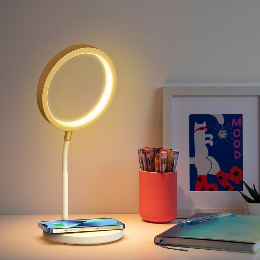 West & Arrow Desk Lamp Wireless Charger, Round, White/Gold