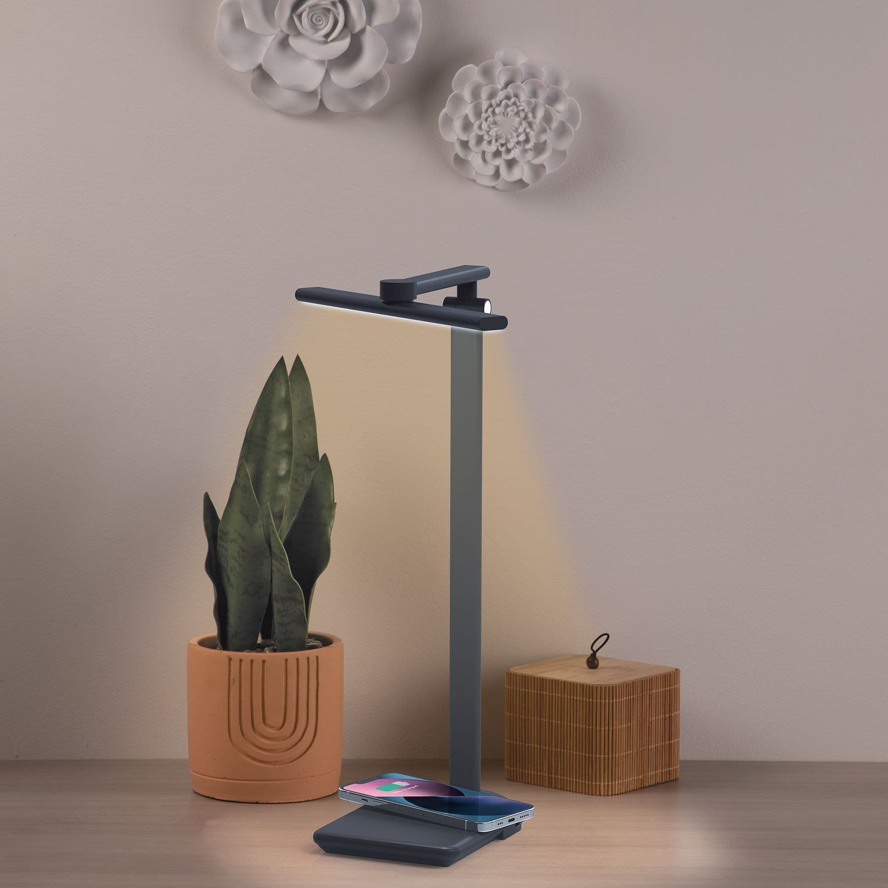 West & Arrow Desk Lamp with Wireless Charging Base and Rotating LED Light Bar, Black