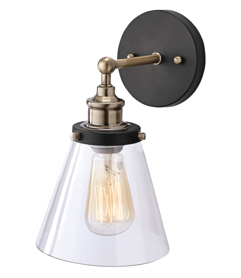 CANVAS Bryant Clear Glass Shade Wall Sconce, Antique Brass/Black