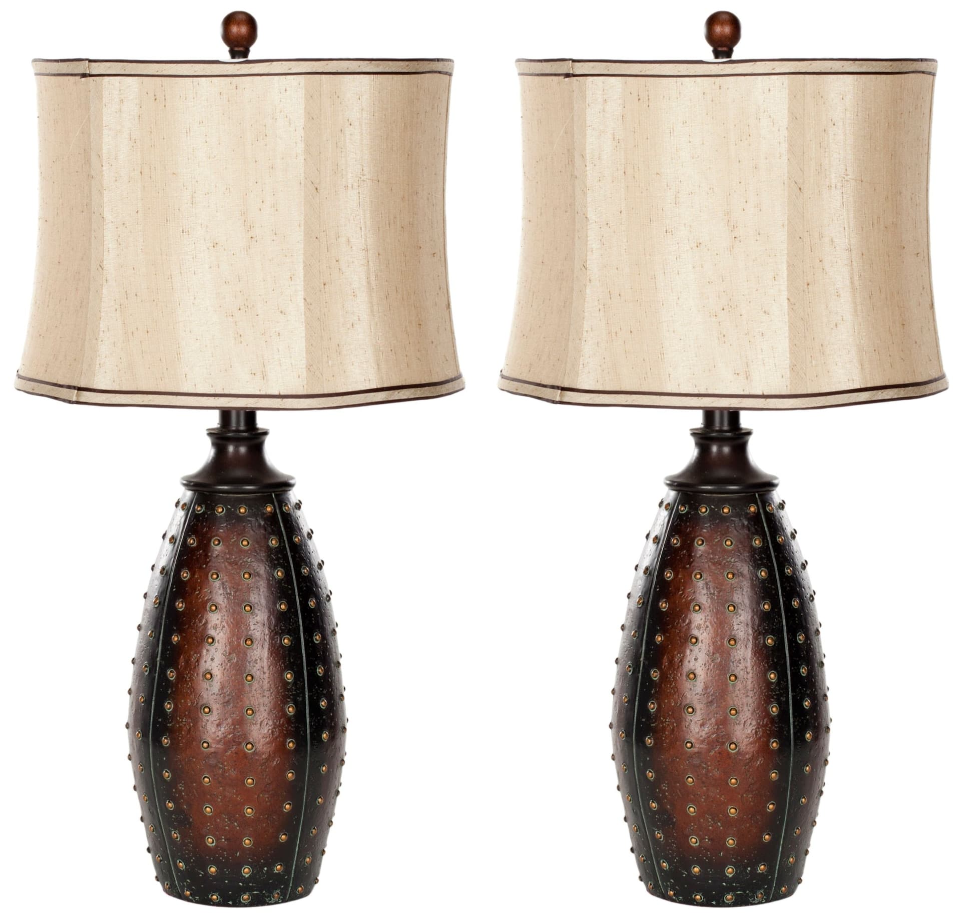 Safavieh Santa Fe Beige Silk Shade Faux-Leather Table Lamp Set, 28.5-in, Brown, 2-pk
