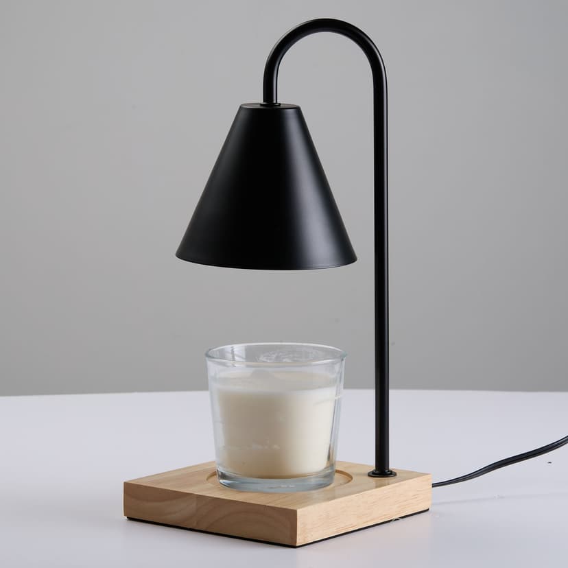 Wood Base Metal Shade Candle Warmer, Black