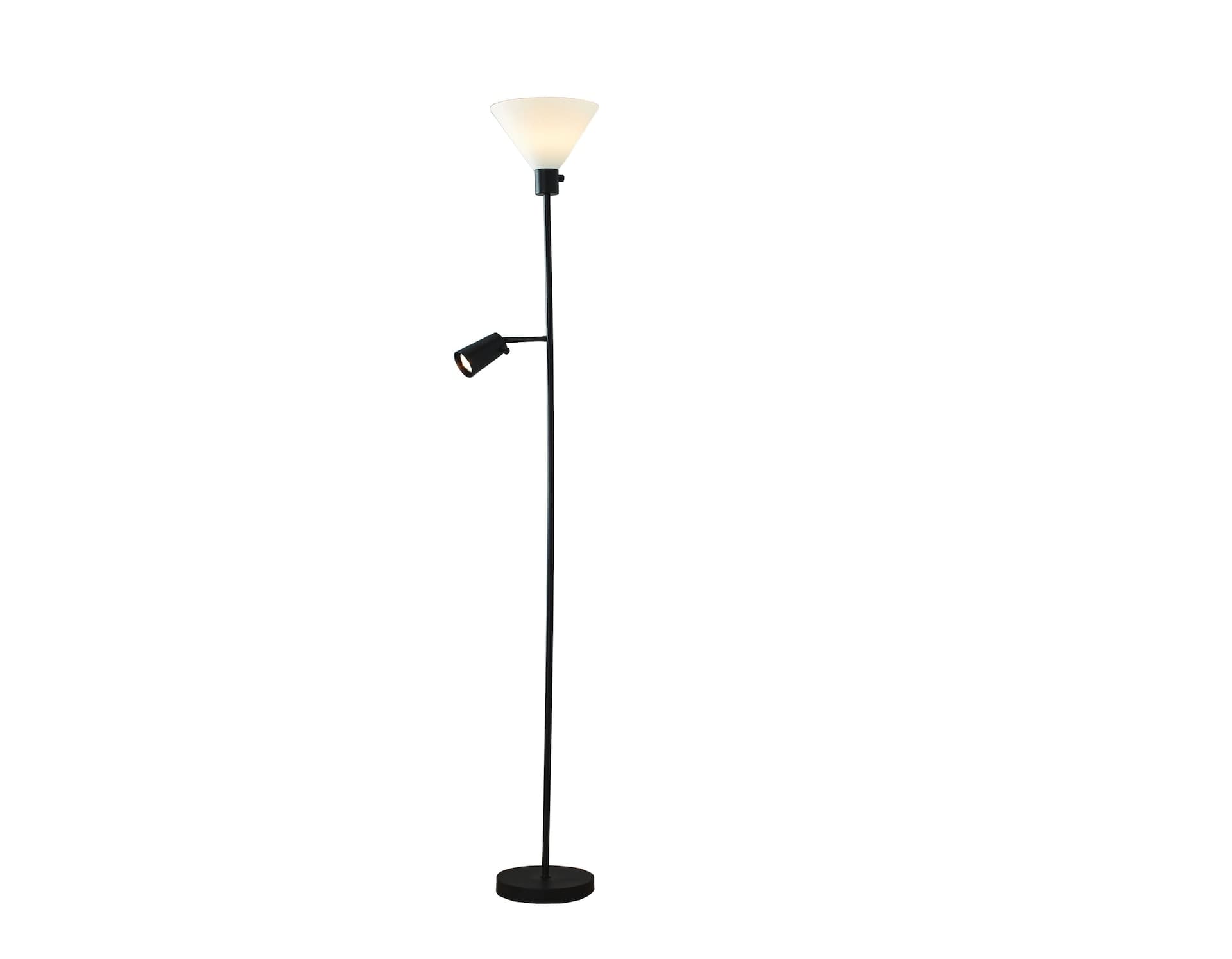 For Living Modern Mother/Daughter Torchiere Frosted Plastic Shade Floor Lamp with Reading Light, 72.3-in, Black