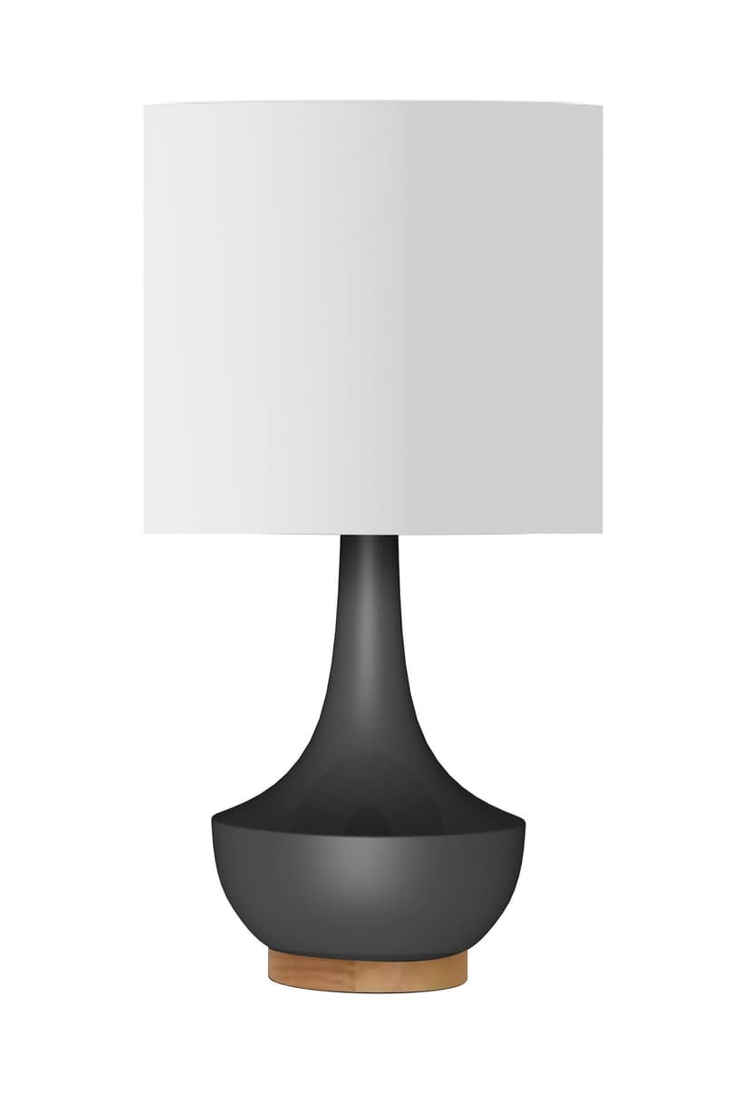 CANVAS White Linen Drum Shade Table Lamp, 16-in, Matte Black/Walnut