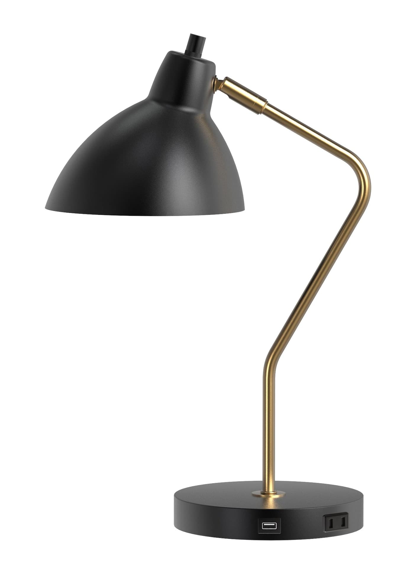 CANVAS Matte Black Half Sphere Shade Table Lamp with USB & AC Outlet, 18-in, Antique Brass