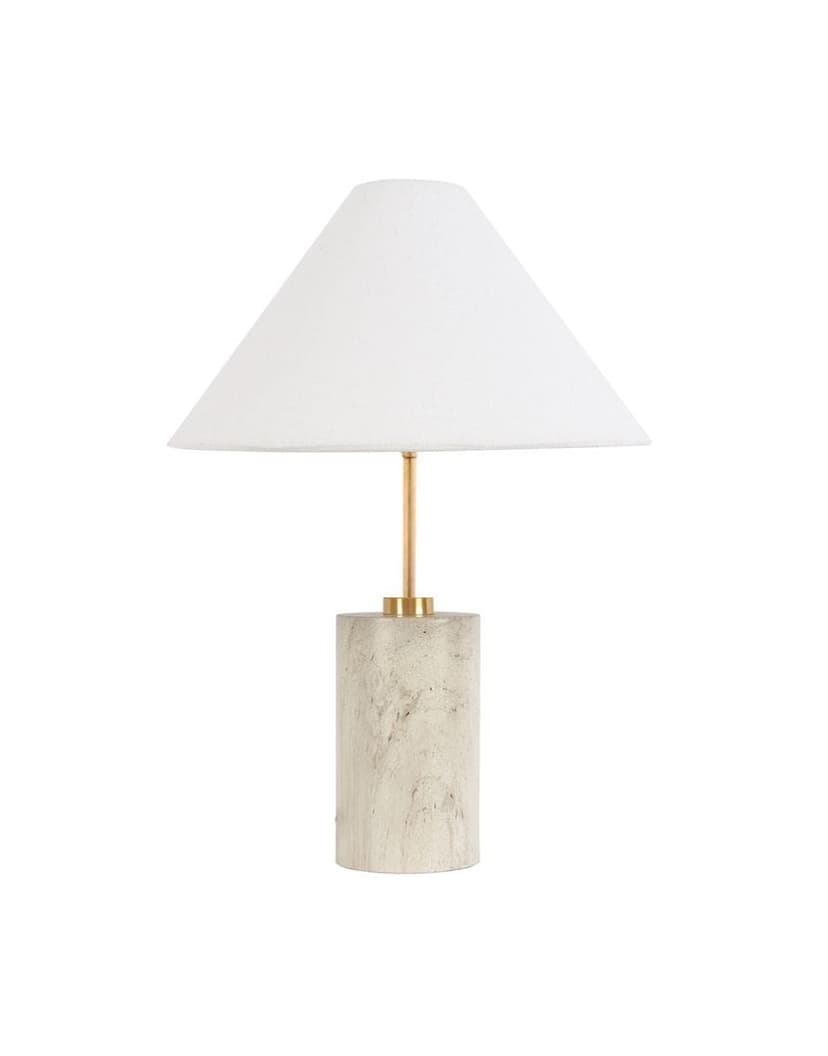 CANVAS White Linen Cone Shade Table Lamp, 22-in, Ivory Marble