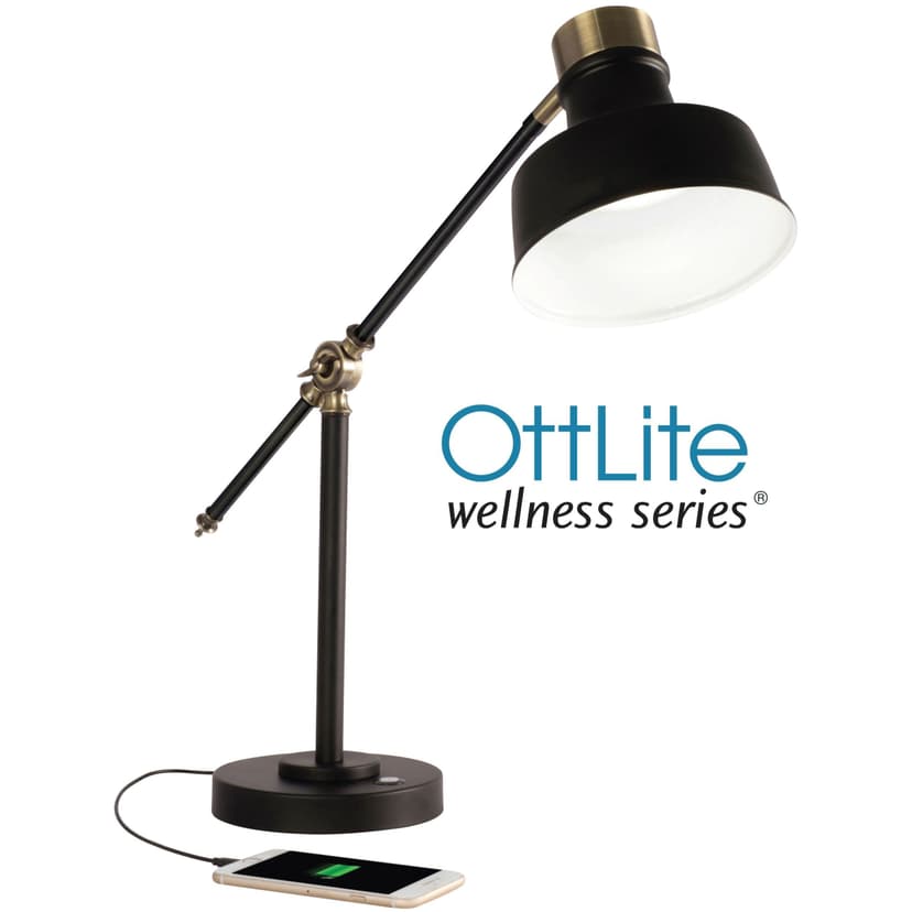 OttLite Balance LED Desk Lamp with USB Charging, Black & Gold