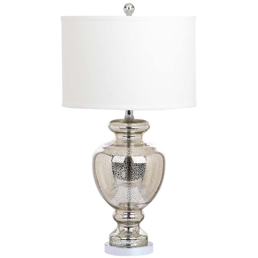 Safavieh Morocco Mercury Cotton Hardback Drum Shade Glass Table Lamp Set, 28-in, Silver/Ivory, 2-pk