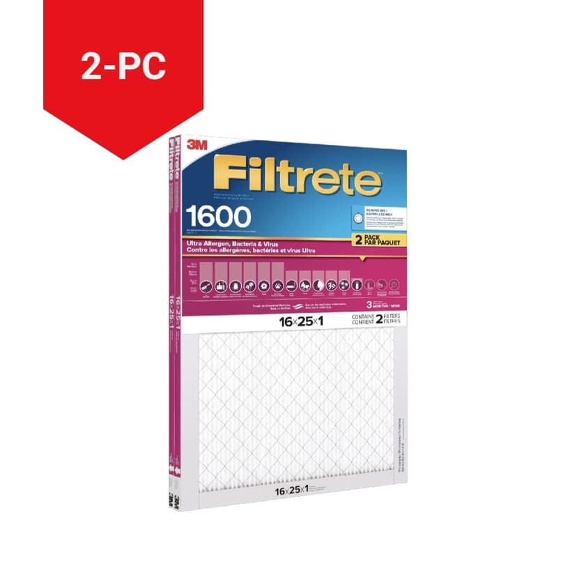 3M™ Filtrete™ Ultra Allergen, Bacteria & Virus, 1600MPR, 16 x 25 x 1-in, 2-pk