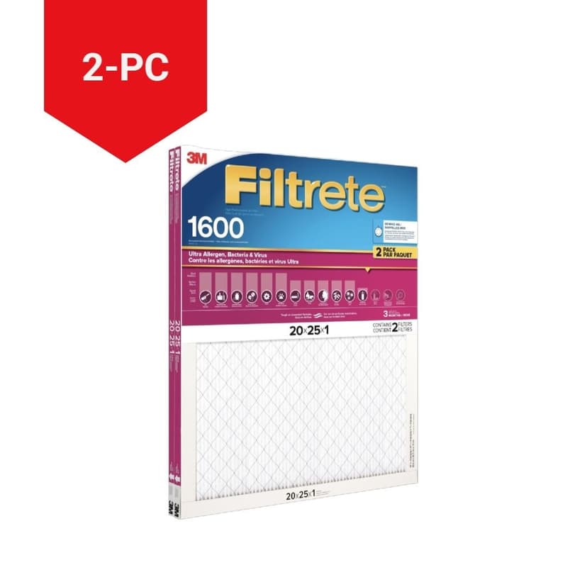 3M™ Filtrete™ Ultra Allergen, Bacteria & Virus, 1600MPR, 20 x 25 x 1-in, 2-pk