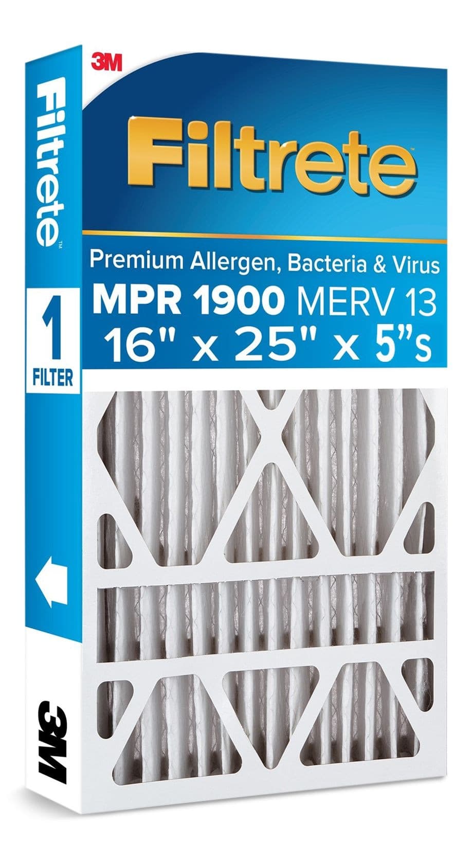 Filtrete™ Healthy Living MPR 1900 Maximum Allergen AC Furnace Air Filter, Slim, 16x25x5-in, 1-pk