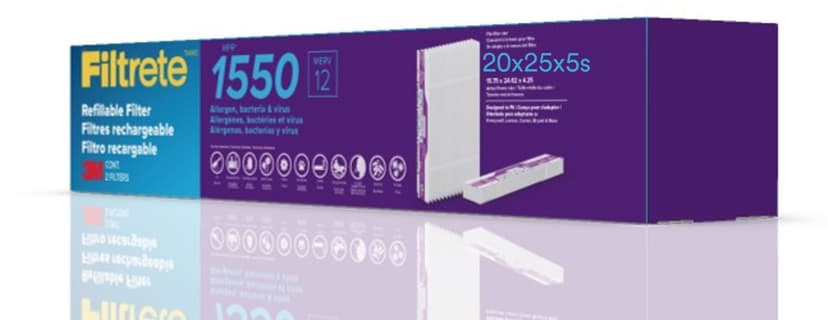 Filtrete™ 3M™ MPR 1550 Refillable Deep Pleat AC Furnace Air Filter, Slim, 20x25x5-in, 2-pk