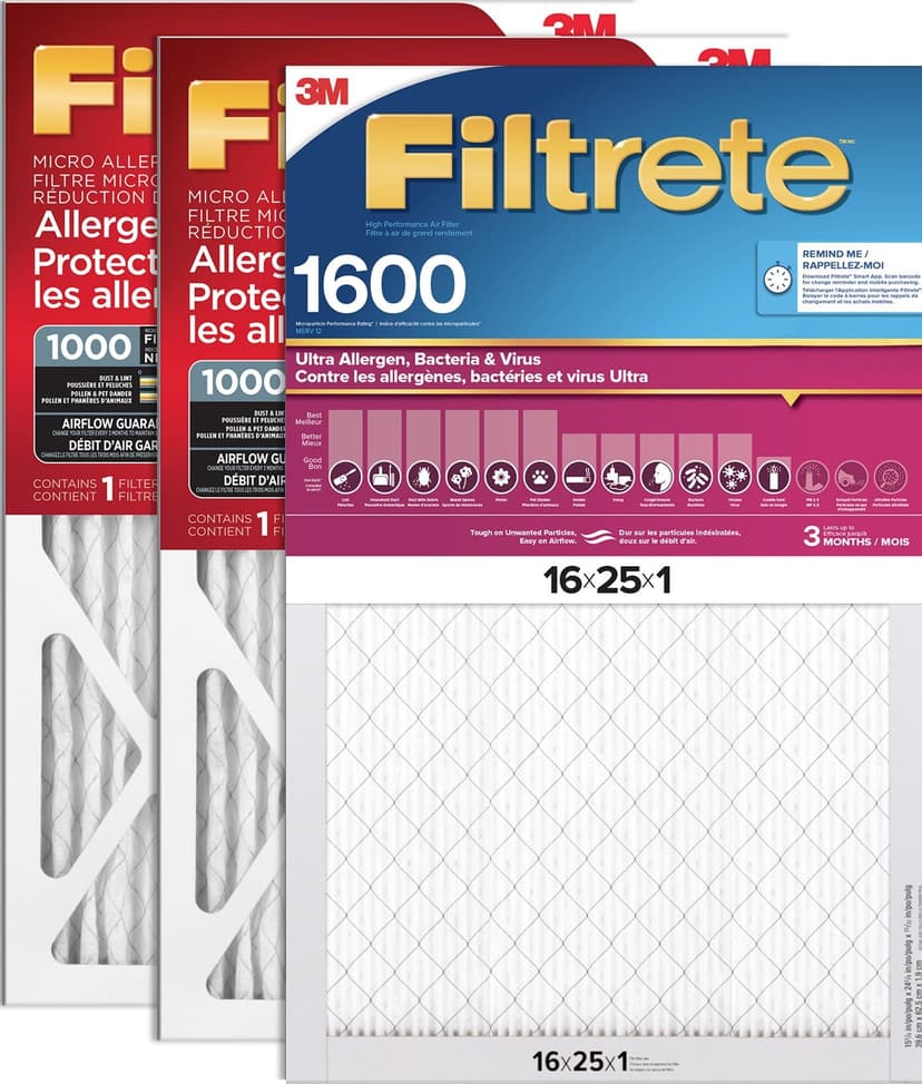 3M™ Filtrete™ Combo Pack, Micro Allergen Filter MPR 1000 & Ultra Allergen Filter MPR 1500, 16 x 25 x 1-in, 3-pk