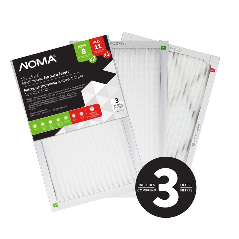 NOMA MERV 8 & MERV 11 Furnace Air Filter Combo for Allergens/Dust, 16 x 25 x 1-in, 3-pk