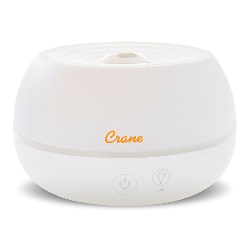 Crane EE-5951AD Ultrasonic Cool Mist Air Humidifier & Essential Oil Diffuser with Light, Whisper Quiet, White, 0.8-L