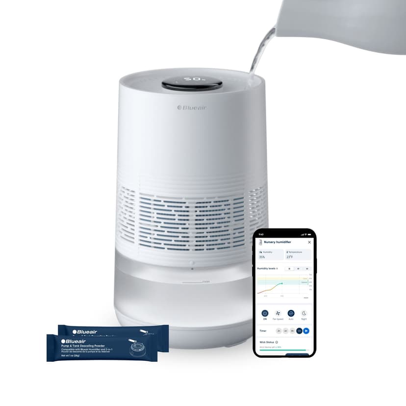 Blueair InvisibleMist Evaporative Smart Top Fill Air Humidifier for Large Rooms, White