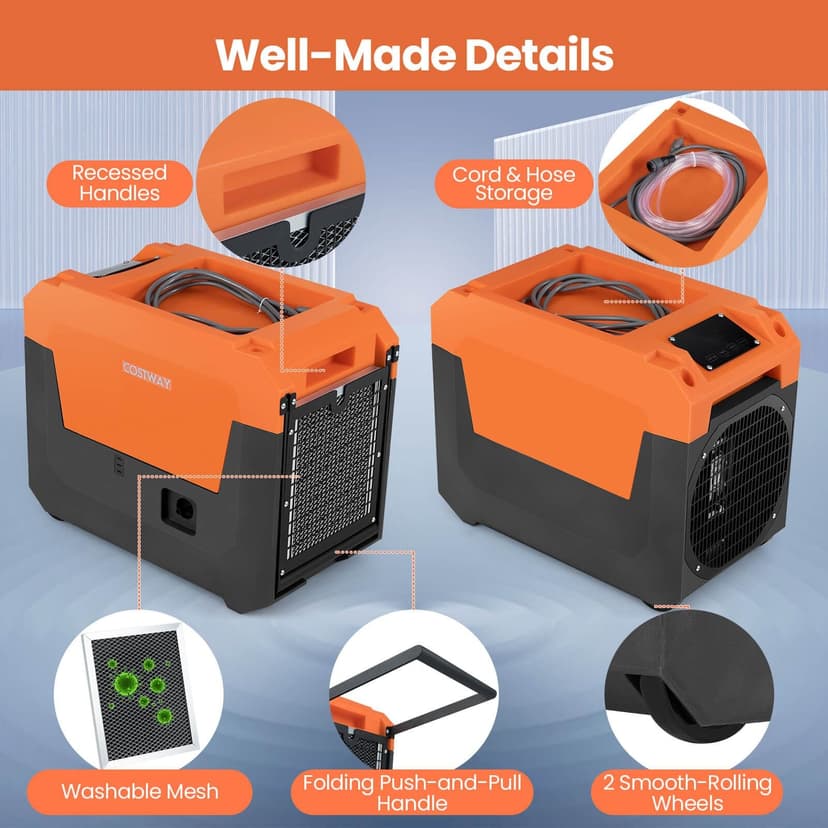 Costway 140 Pints Commercial Dehumidifier with Pump, Orange