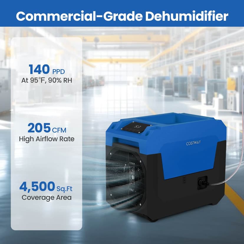 Costway 140 Pints Commercial Dehumidifier with Pump, Blue