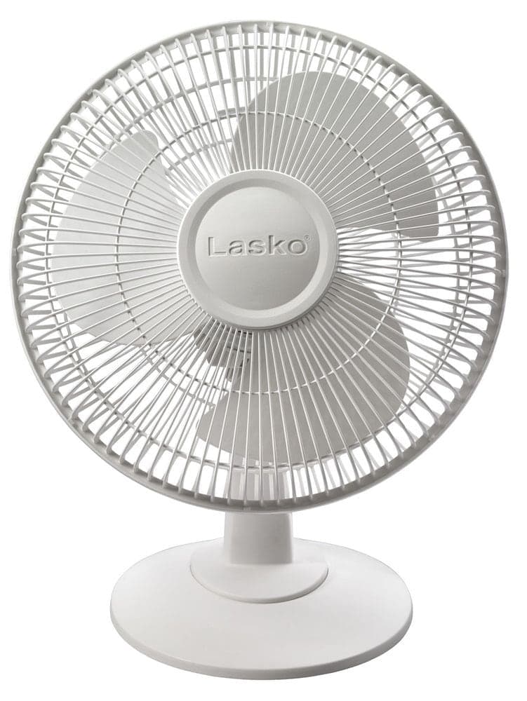 Lasko Tilt-Head Portable Oscillating Table/Desk Fan, 3-Speed, White, 12-in