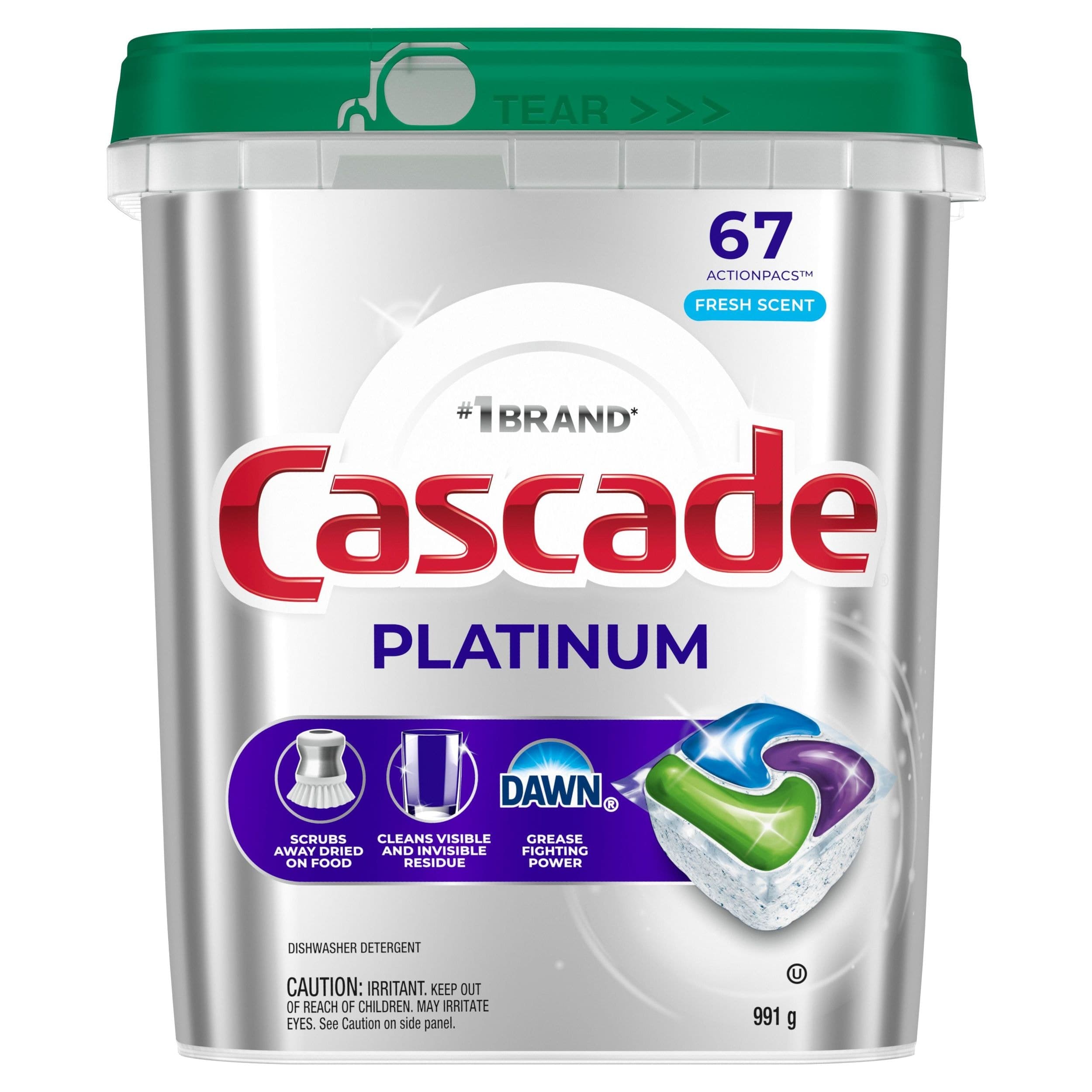 Cascade Platinum ActionPacs Dishwasher Detergent Pods, Fresh, 67 Count
