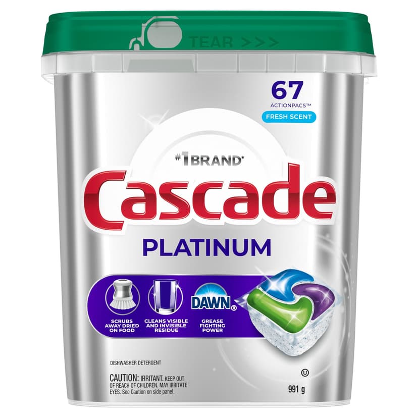 Cascade Platinum ActionPacs Dishwasher Detergent Pods, Fresh, 67 Count