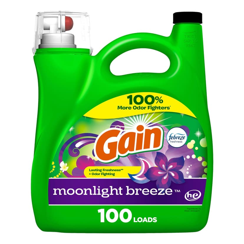 Gain Liquid Laundry Detergent, Moonlight Breeze Scent, 100-Loads, 4.25-L