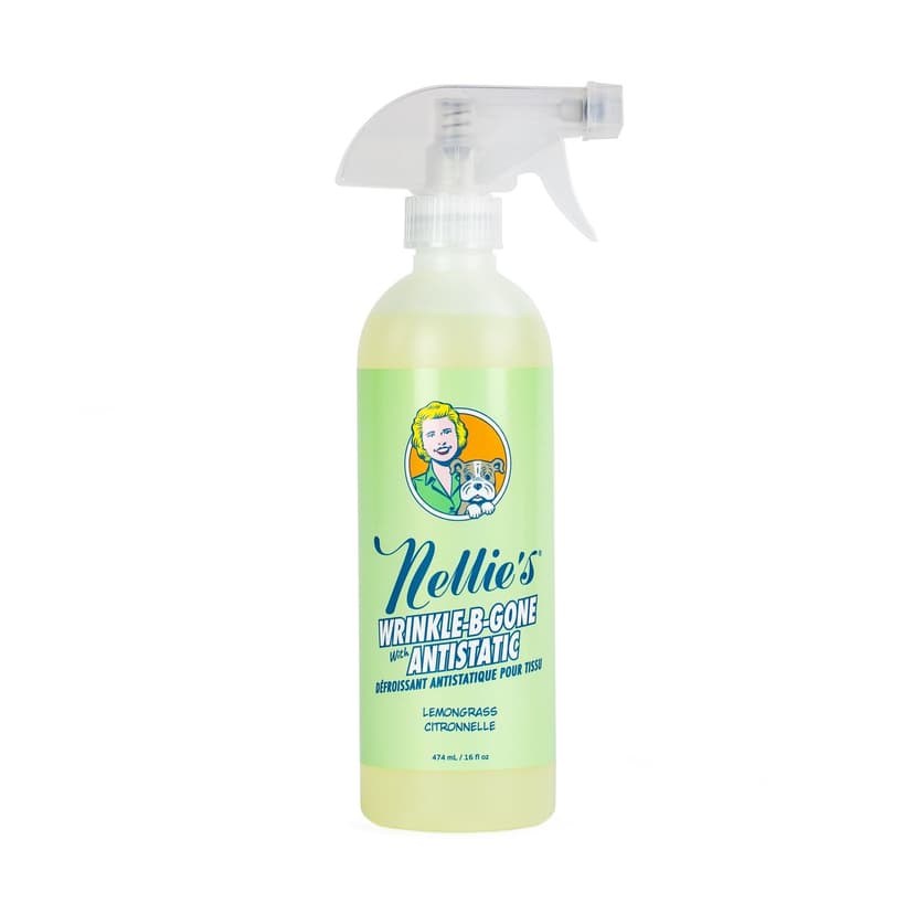 Nellie's Wrinkle-B-Gone Plant-Based Fabric Wrinkle Remover Spray, Lemongrass Scent, 474-mL