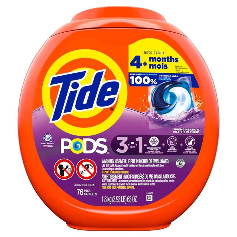 Tide PODS Liquid Laundry Detergent Soap Pacs, Powerful 3-in-1 Clean, HE Compatible, Spring Meadow Scent, 76-pk